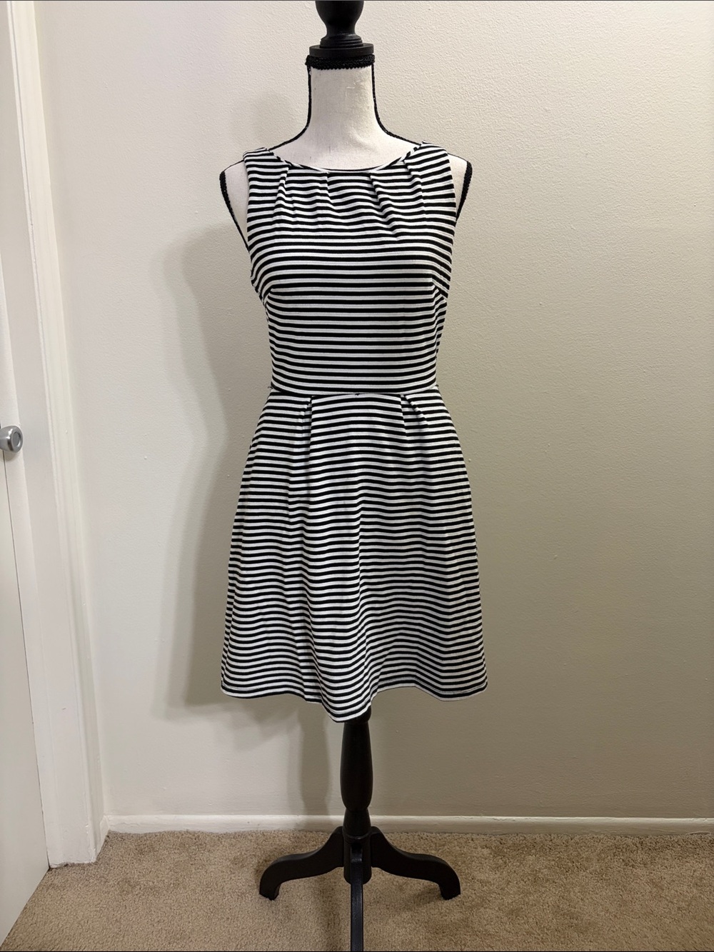 Merona Black and White Striped Sleeveless Fit-and-Flare Dress